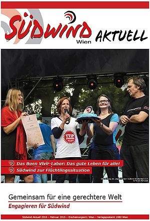 Cover Südwind Aktuell, darunter Foto vom Südwind Strassenfest